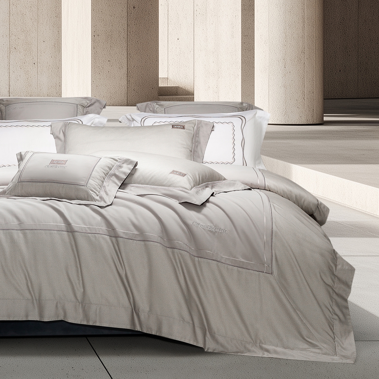 91家纺网 家纺一手货源 找家纺 高大尚婚庆馆 2025新款长绒棉磨毛四件套-迪澳 MXG迪澳-绅士灰