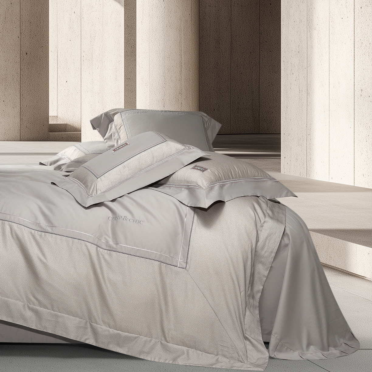 91家纺网 家纺一手货源 找家纺 高大尚婚庆馆 2025新款长绒棉磨毛四件套-迪澳 MXG迪澳-绅士灰