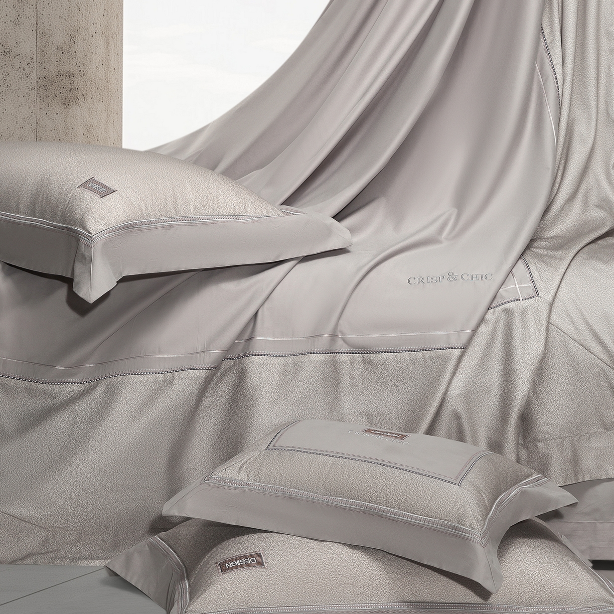 91家纺网 家纺一手货源 找家纺 高大尚婚庆馆 2025新款长绒棉磨毛四件套-迪澳 MXG迪澳-绅士灰