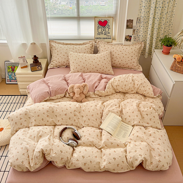 91家纺网 家纺一手货源 找家纺 仟网汇 2025新款古法水洗棉小布袋四件套 晴天