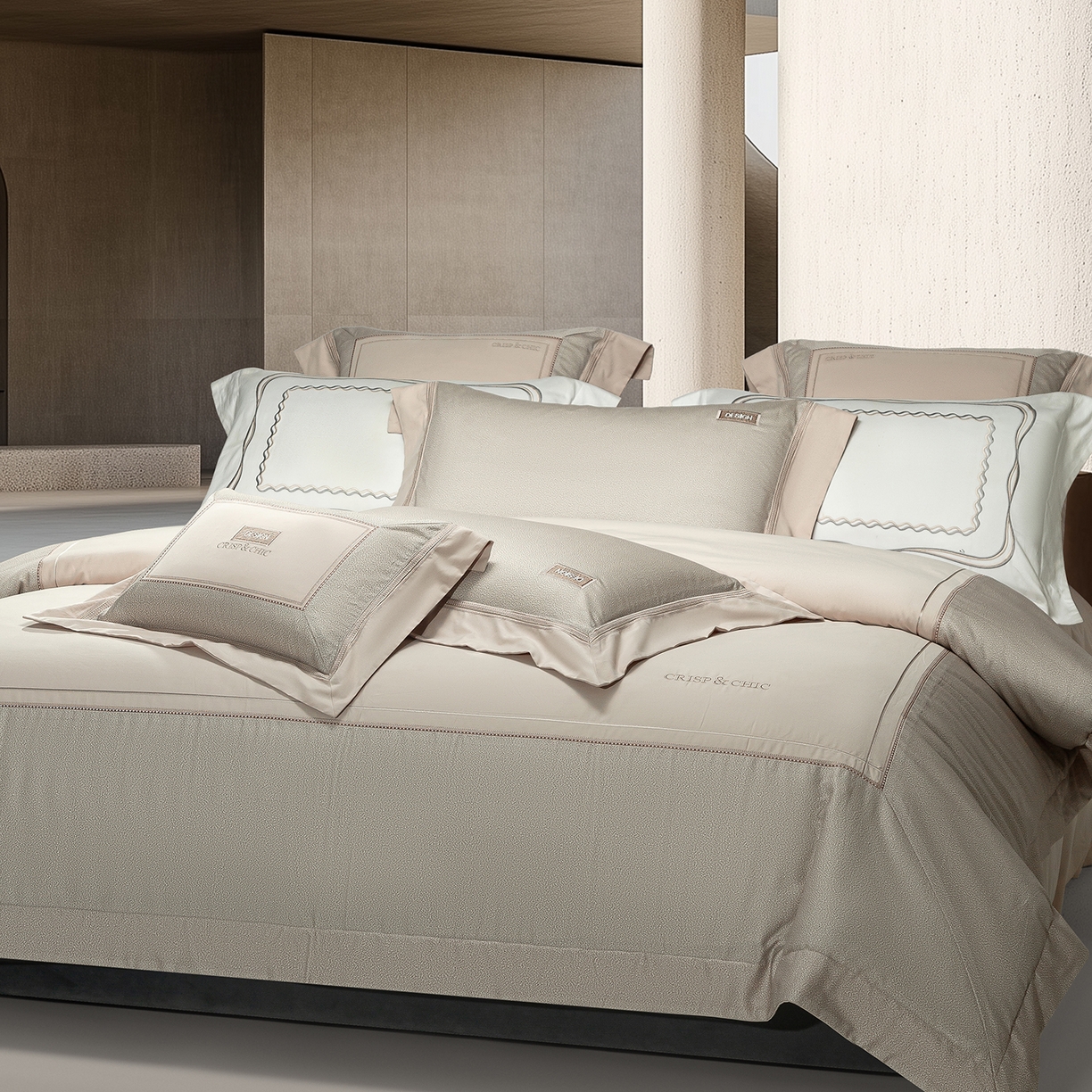 91家纺网 家纺一手货源 找家纺 高大尚婚庆馆 2025新款长绒棉磨毛四件套-迪澳 MXG迪澳-香槟金