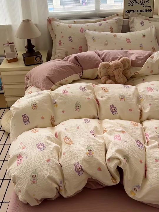 91家纺网 家纺一手货源 找家纺 仟网汇 2025新款古法水洗棉小布袋四件套 晴天