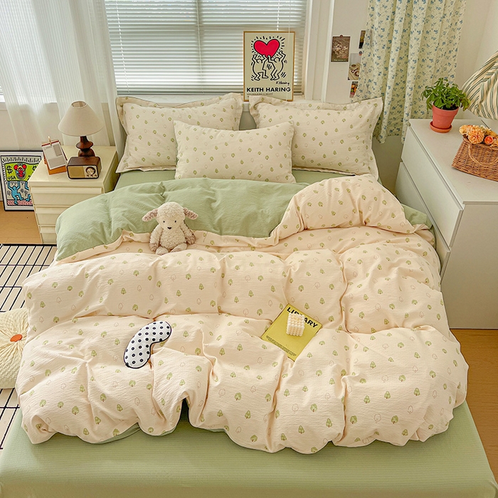 91家纺网 家纺一手货源 找家纺 仟网汇 2025新款古法水洗棉小布袋四件套 森林物语