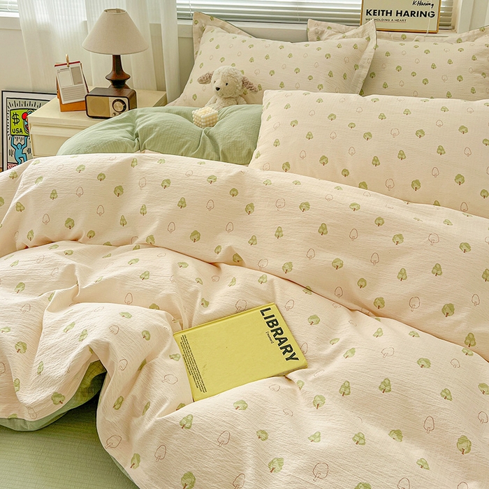 91家纺网 家纺一手货源 找家纺 仟网汇 2025新款古法水洗棉小布袋四件套 森林物语