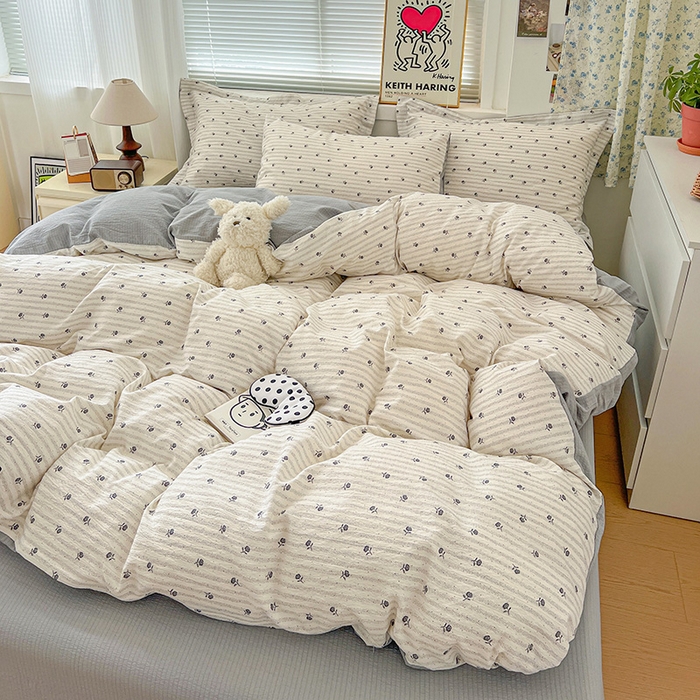 91家纺网 家纺一手货源 找家纺 仟网汇 2025新款古法水洗棉小布袋四件套 山茶花