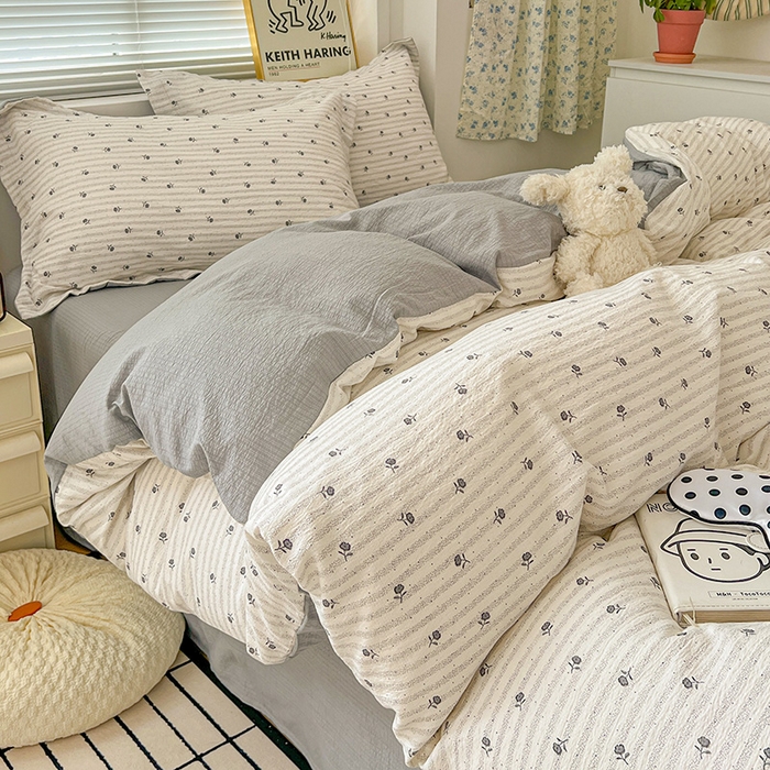 91家纺网 家纺一手货源 找家纺 仟网汇 2025新款古法水洗棉小布袋四件套 山茶花