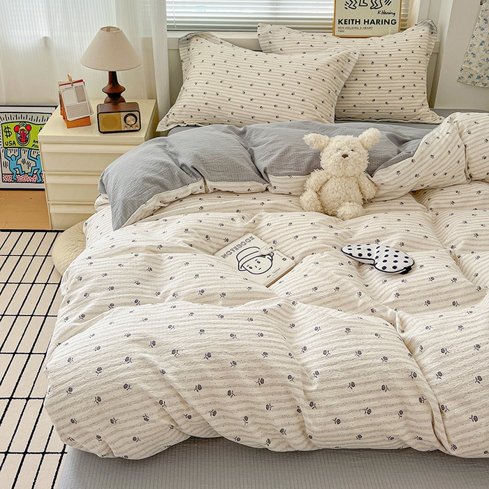 91家纺网 家纺一手货源 找家纺 仟网汇 2025新款古法水洗棉小布袋四件套 山茶花