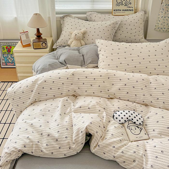 91家纺网 家纺一手货源 找家纺 仟网汇 2025新款古法水洗棉小布袋四件套 山茶花