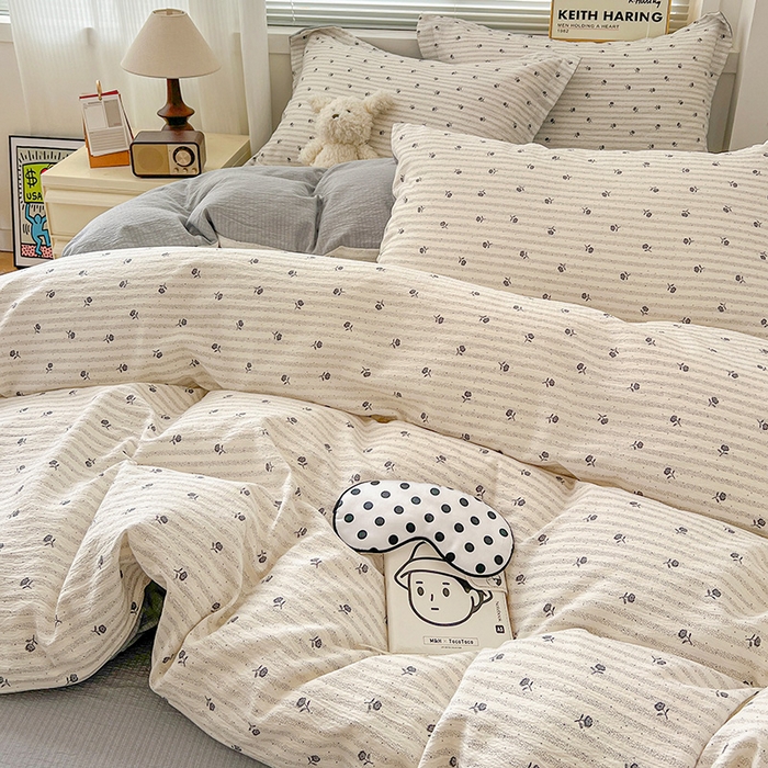 91家纺网 家纺一手货源 找家纺 仟网汇 2025新款古法水洗棉小布袋四件套 山茶花