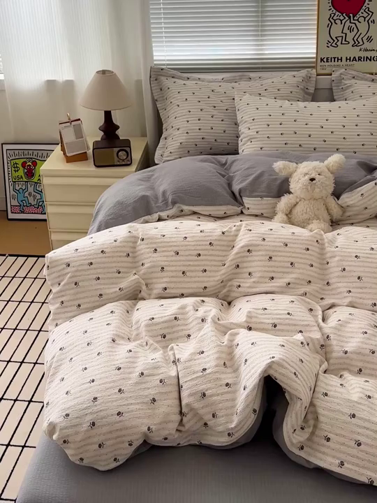 91家纺网 家纺一手货源 找家纺 仟网汇 2025新款古法水洗棉小布袋四件套 山茶花