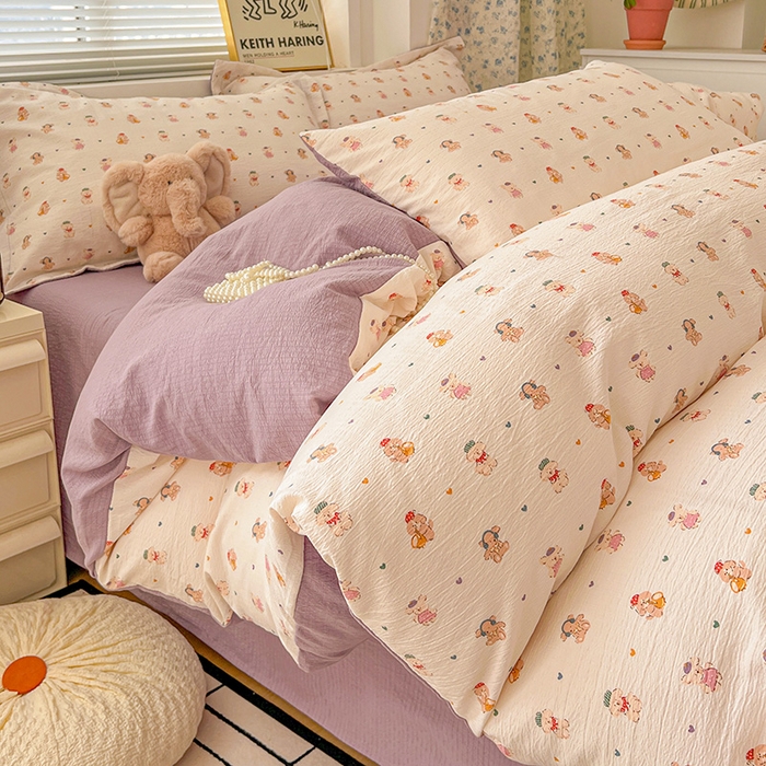 仟网汇 2025新款古法水洗棉小布袋四件套 甜心萌狗