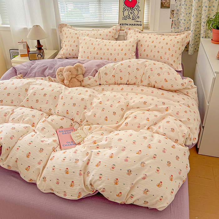 91家纺网 家纺一手货源 找家纺 仟网汇 2025新款古法水洗棉小布袋四件套 甜心萌狗