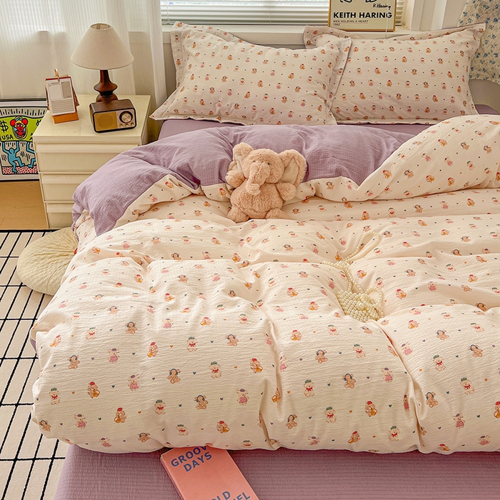 91家纺网 家纺一手货源 找家纺 仟网汇 2025新款古法水洗棉小布袋四件套 甜心萌狗