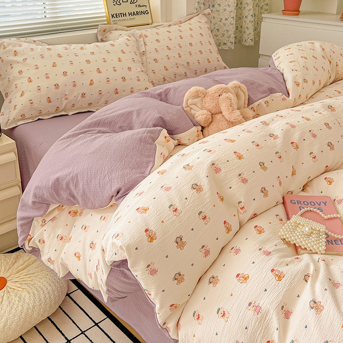 91家纺网 家纺一手货源 找家纺 仟网汇 2025新款古法水洗棉小布袋四件套 甜心萌狗