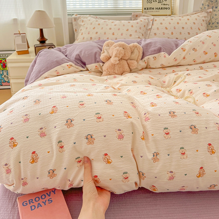 91家纺网 家纺一手货源 找家纺 仟网汇 2025新款古法水洗棉小布袋四件套 甜心萌狗