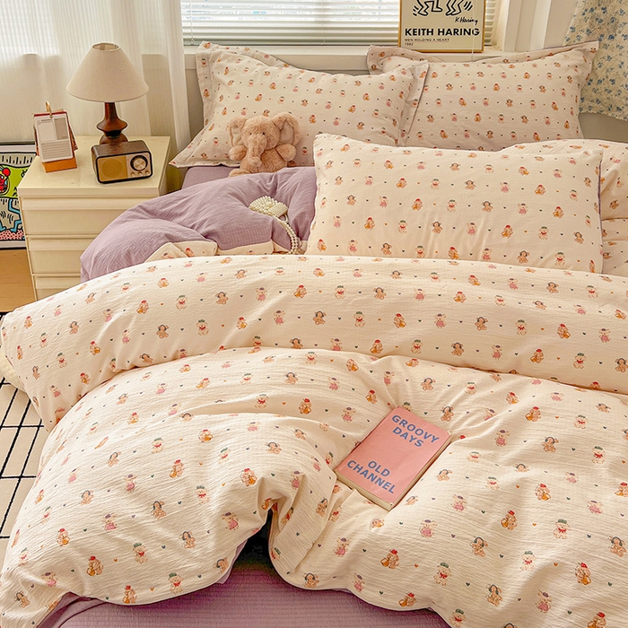 91家纺网 家纺一手货源 找家纺 仟网汇 2025新款古法水洗棉小布袋四件套 甜心萌狗