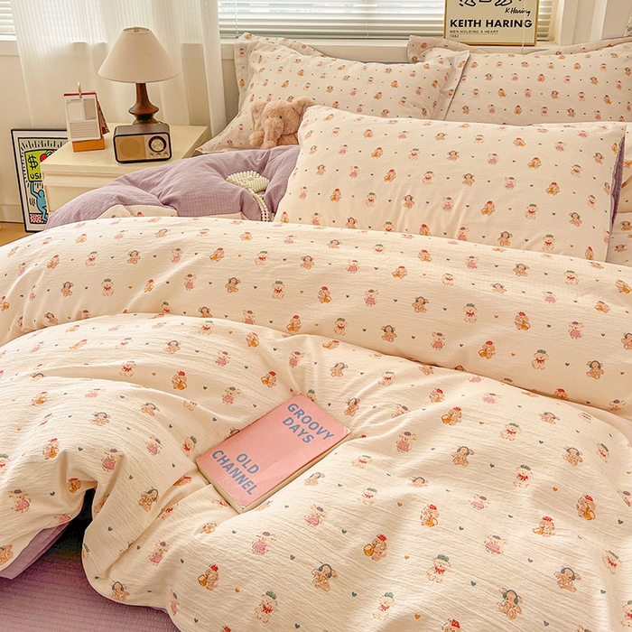 91家纺网 家纺一手货源 找家纺 仟网汇 2025新款古法水洗棉小布袋四件套 甜心萌狗