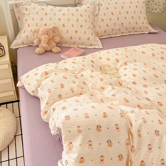 91家纺网 家纺一手货源 找家纺 仟网汇 2025新款古法水洗棉小布袋四件套 甜心萌狗