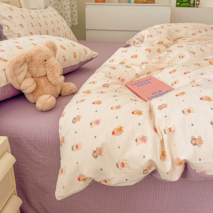 91家纺网 家纺一手货源 找家纺 仟网汇 2025新款古法水洗棉小布袋四件套 甜心萌狗