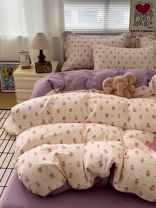 91家纺网 家纺一手货源 找家纺 仟网汇 2025新款古法水洗棉小布袋四件套 甜心萌狗