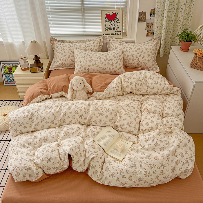 91家纺网 家纺一手货源 找家纺 仟网汇 2025新款古法水洗棉小布袋四件套 闲趣花开