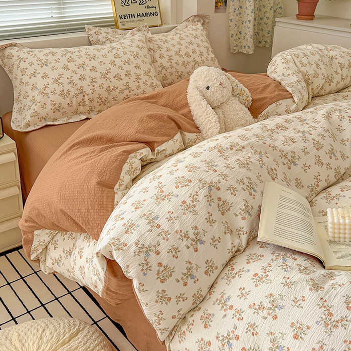 91家纺网 家纺一手货源 找家纺 仟网汇 2025新款古法水洗棉小布袋四件套 闲趣花开