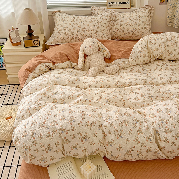 91家纺网 家纺一手货源 找家纺 仟网汇 2025新款古法水洗棉小布袋四件套 闲趣花开