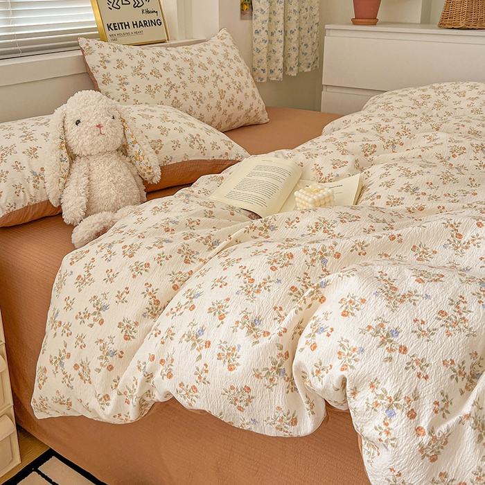 91家纺网 家纺一手货源 找家纺 仟网汇 2025新款古法水洗棉小布袋四件套 闲趣花开