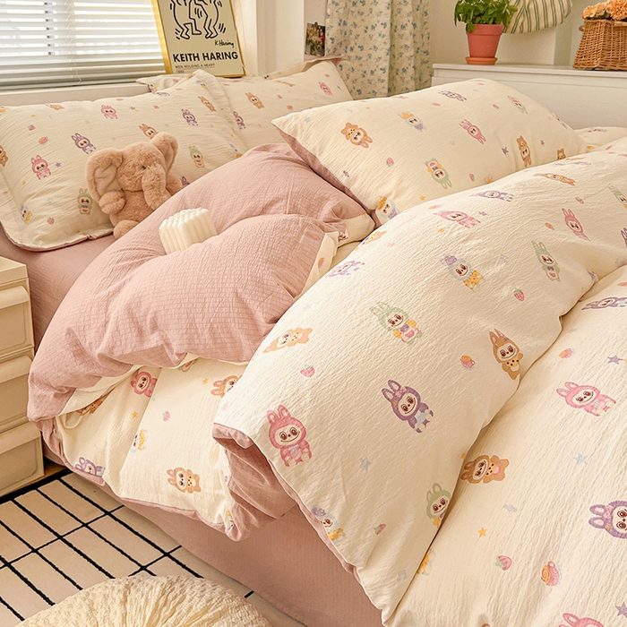 仟网汇 2025新款古法水洗棉小布袋四件套 小布丁