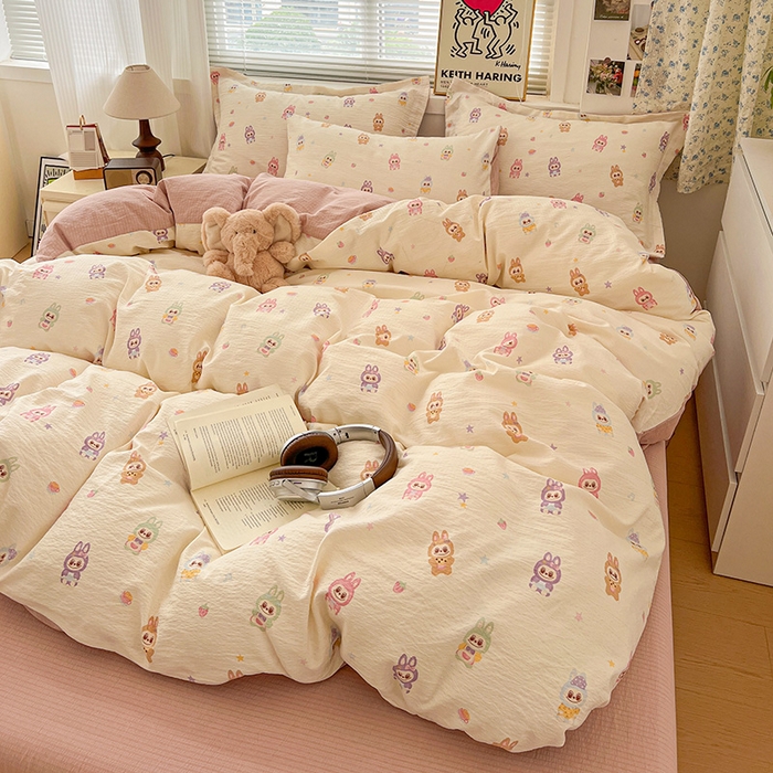 91家纺网 家纺一手货源 找家纺 仟网汇 2025新款古法水洗棉小布袋四件套 小布丁