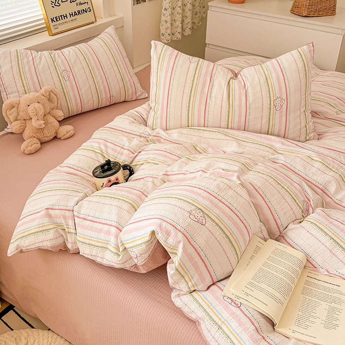 91家纺网 家纺一手货源 找家纺 仟网汇 2025新款古法水洗棉小布袋四件套 小草莓