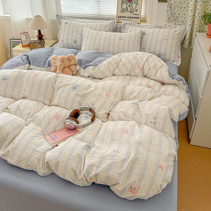 91家纺网 家纺一手货源 找家纺 仟网汇 2025新款古法水洗棉小布袋四件套 小萌象