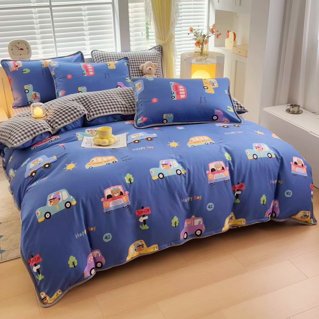 91家纺网 家纺一手货源 找家纺 （总）琪琪阁家纺 2025新款A类全棉纯棉加牛奶绒包边款单被套四件套