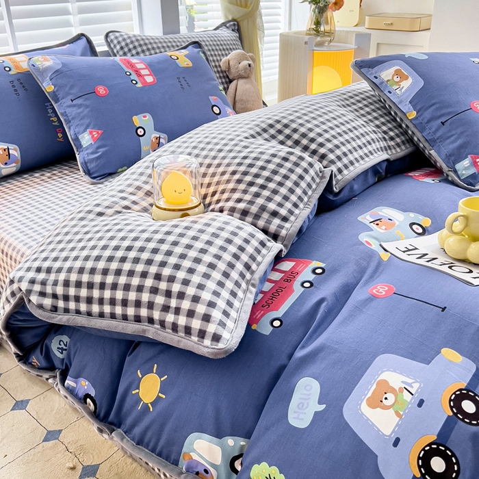 91家纺网 家纺一手货源 找家纺 （总）琪琪阁家纺 2025新款A类全棉纯棉加牛奶绒包边款单被套四件套