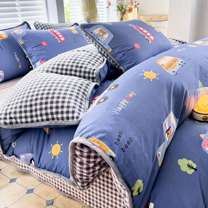 91家纺网 家纺一手货源 找家纺 （总）琪琪阁家纺 2025新款A类全棉纯棉加牛奶绒包边款单被套四件套