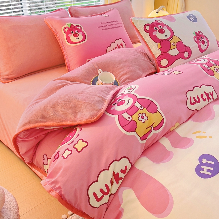 91家纺网 家纺一手货源 找家纺 （总）琪琪阁家纺 2025新款A类全棉纯棉加牛奶绒包边款单被套四件套