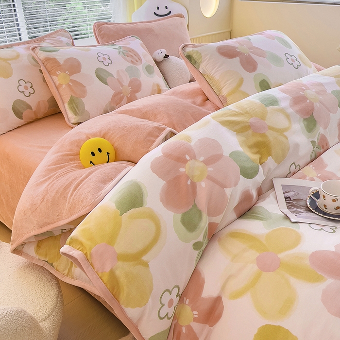 91家纺网 家纺一手货源 找家纺 （总）琪琪阁家纺 2025新款A类全棉纯棉加牛奶绒包边款单被套四件套