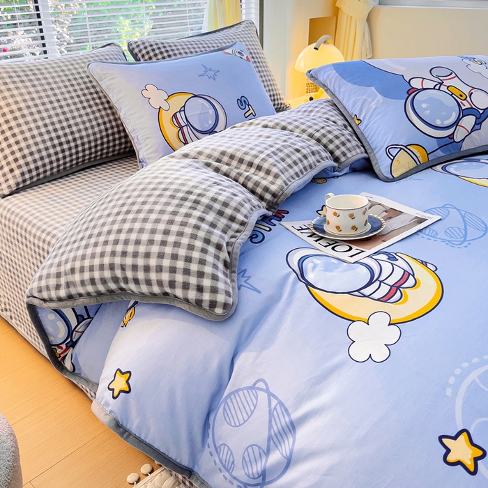 91家纺网 家纺一手货源 找家纺 （总）琪琪阁家纺 2025新款A类全棉纯棉加牛奶绒包边款单被套四件套