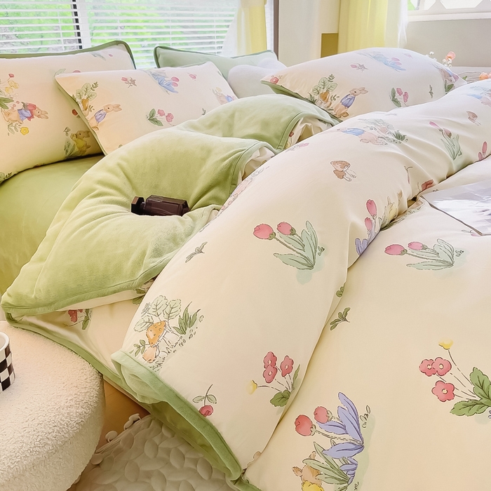 91家纺网 家纺一手货源 找家纺 （总）琪琪阁家纺 2025新款A类全棉纯棉加牛奶绒包边款单被套四件套