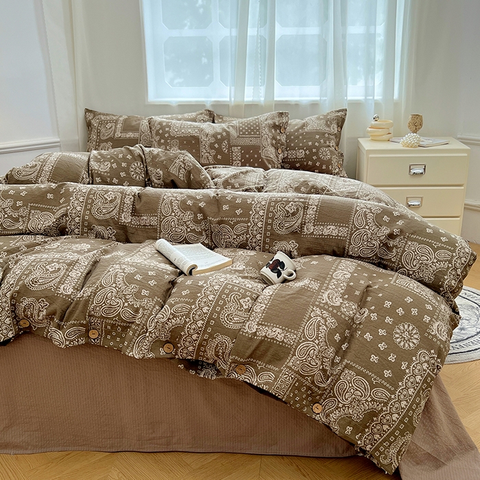 91家纺网 家纺一手货源 找家纺 （总）优尚佳生活馆 2025秋冬新款高克重亚麻复古侘季风复麻系列四件套