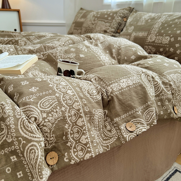 91家纺网 家纺一手货源 找家纺 （总）优尚佳生活馆 2025秋冬新款高克重亚麻复古侘季风复麻系列四件套