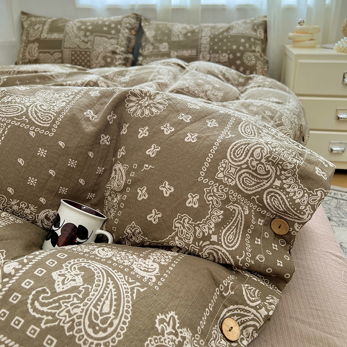 91家纺网 家纺一手货源 找家纺 （总）优尚佳生活馆 2025秋冬新款高克重亚麻复古侘季风复麻系列四件套