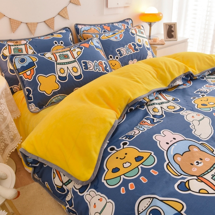 91家纺网 家纺一手货源 找家纺 （总）琪琪阁家纺 2025新款A类全棉纯棉加牛奶绒包边款单被套四件套