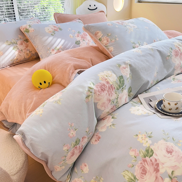 91家纺网 家纺一手货源 找家纺 （总）琪琪阁家纺 2025新款A类全棉纯棉加牛奶绒包边款单被套四件套