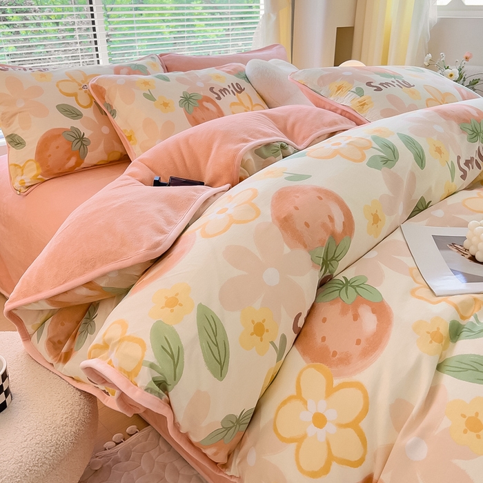 91家纺网 家纺一手货源 找家纺 （总）琪琪阁家纺 2025新款A类全棉纯棉加牛奶绒包边款单被套四件套