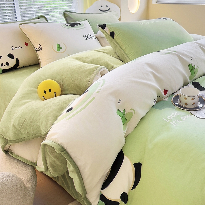 91家纺网 家纺一手货源 找家纺 （总）琪琪阁家纺 2025新款A类全棉纯棉加牛奶绒包边款单被套四件套