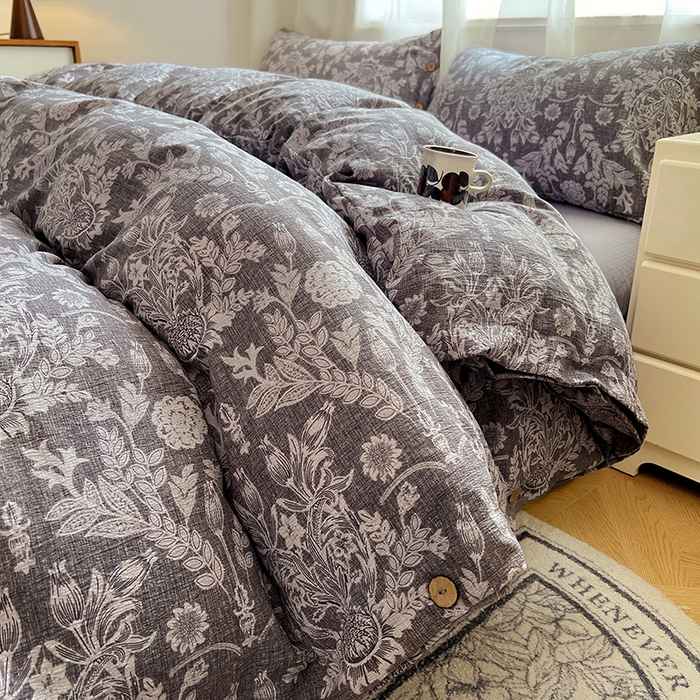 91家纺网 家纺一手货源 找家纺 （总）优尚佳生活馆 2025秋冬新款高克重亚麻复古侘季风复麻系列四件套