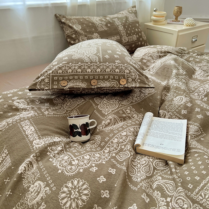 91家纺网 家纺一手货源 找家纺 优尚佳生活馆 2025秋冬新款高克重亚麻复古侘季风复麻系列四件套 腰果棕韵