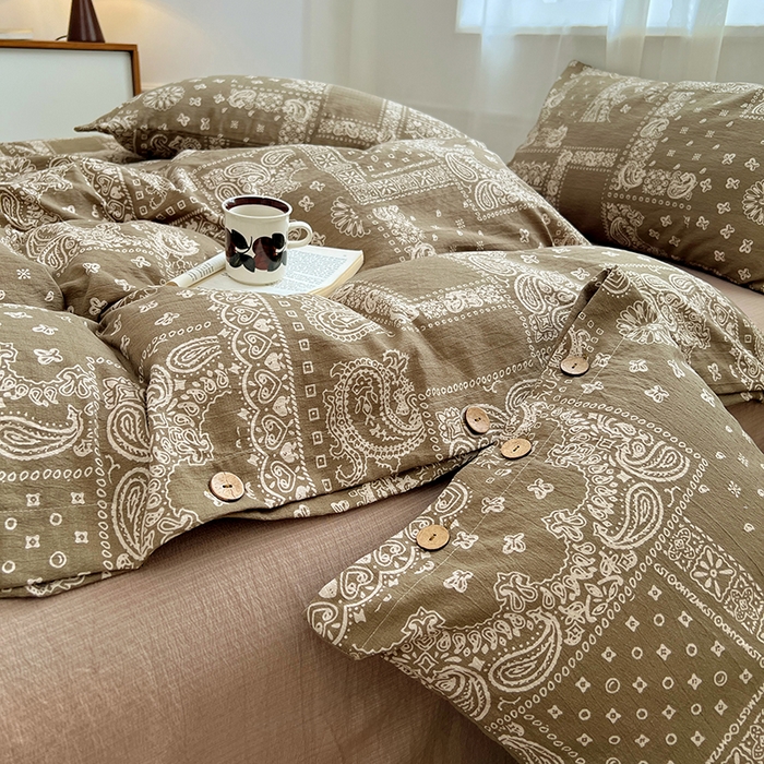 91家纺网 家纺一手货源 找家纺 优尚佳生活馆 2025秋冬新款高克重亚麻复古侘季风复麻系列四件套 腰果棕韵