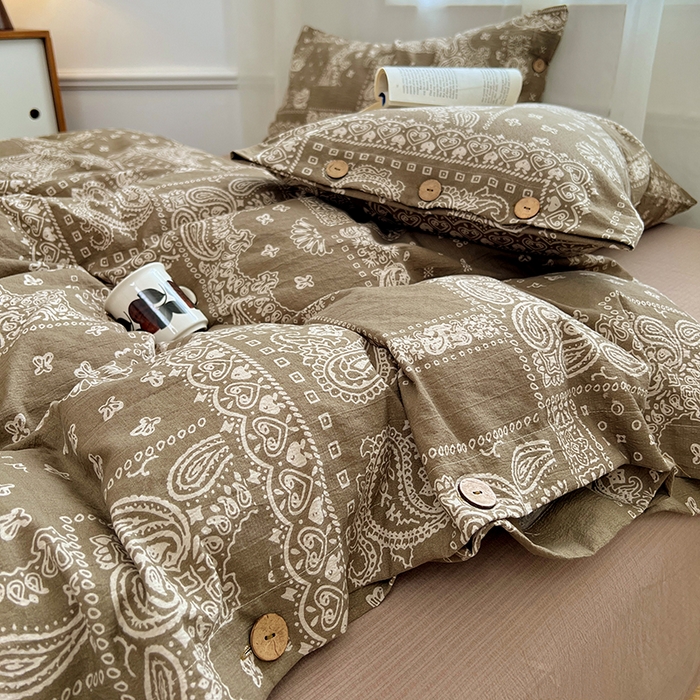 91家纺网 家纺一手货源 找家纺 优尚佳生活馆 2025秋冬新款高克重亚麻复古侘季风复麻系列四件套 腰果棕韵